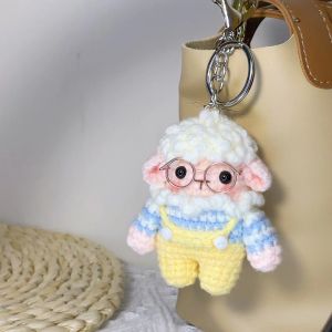 Handmade Couple Keychain Amulet Woolen Yarn Pink Girl Heart Bag Decoration Material Kit DIY Crochet Sheep Pendant Gift