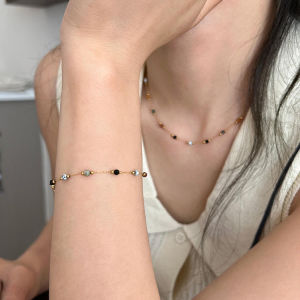 BESFOME Fashion Color Oil Dripping Round Bead Chain Necklace 18K Gold Stainless Steel Non Tarnish Chain Necklace & Bracelet