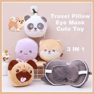 Travel Pillow Set Super Cute 3D Cartoon Animal Eye Mask Comfort for Traveling Kids Soft and Supportive Neck Pillow Perfect for Plane Car or Train Journeys Dog Design Christmas Gift