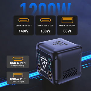 1200W GaN Desktop Charger 12 Ports PD3.1 Fast Charging Station Multi Port USB C Charger Hub for Laptops Mobile Phones Tablets