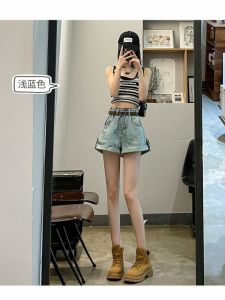 High Waist Thin Denim Shorts Womens Spring Summer A-Line Wide Leg Pants Flared Jeans Short Length Hot Pants Slimming Effect