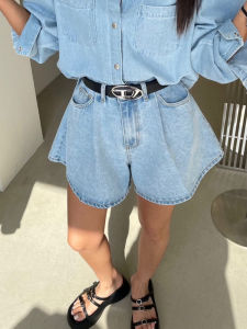 Quần Short Denim Cạp Cao Dáng Chữ a Thời Trang Xuân Hè Cho Nữ Quần Ống Rộng Che Mông Quần Bó Phong Cách Retro