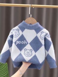 หนาขึ้น ฤดูใบไม้ร่วง ฤดูหนาว เสื้อสเวตเตอร์ถัก สําหรับเด็กผู้ชาย เด็กทารก อุ่น ชุดชั้นใน ขนสัตว์เทียม แขนยาวคอกลม เสื้อผ้าถัก เสื้อผ้าเด็ก