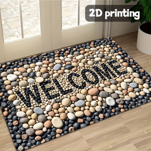 VIKAMA 2D Pebble Stone Mosaic Natural Rock Pattern Art Flannel Door Mat Non Slip Entryway Bedroom Living Room Home Decor Vibrant