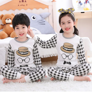 Kids Autumn Suit Pure Cotton Boy Child Girls Childrens Clothing All Cotton Sweater Heattech Intimates Medium and Large Childrens Pajamas