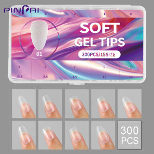 PINPAI 300PCS Matte Fake Nails Tips Almond Coffin T Shape Full Cover Matte False Nail Tips Artificial Nail Art Soft Gel Tips