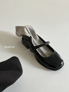 Gogoback Multi-สี สไตล์ฝรั่งเศส หัวสแควร์กลางส้นรองเท้า Mary Jane สําหรับผู้หญิงเงาพื้นผิวความสูง Magic เทป Slip-ons