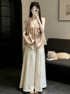PEIZIXUAN | Classic Casual Womens Outfit Sleeveless Top and Wide Leg Skirt Pant Set Summer