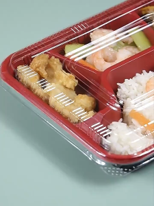 High Quality Red Bento Box 3Grid Partition Portable Durable Takeaway Packaging Box Wholesal with Lids (25PCS)