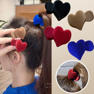 Love Heart Flocking High Ponytail Hair Grips Womens New 2024 Hair Accessories Anti-Sagging Hair Clips Headwear