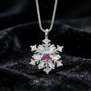 Winter Snowflake Amethyst Pendant Necklace – Sparkling CZ Silver Jewelry