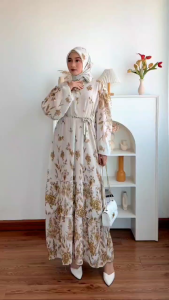MARLENA SET by SAVNA | GAMIS SET HIJAB CERUTY MOTIF BATIK ETNIK