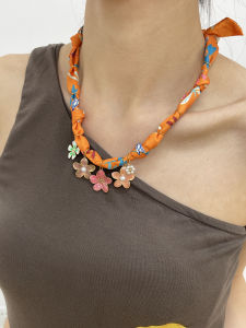 Beach Vacation Style Multi-Functional Flower Silk Scarf Necklace Dopaamine Sweet Personality Niche High-End Feeling Bracelet