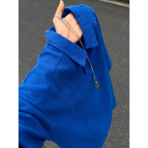 ZHUOCAN | Dark Blue Breathable Thick Collar Dragon Scale Short Sleeve T-shirt