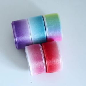 25mm Cầu Vồng Màu Sắc Chuyển Đổi Voan Organza Ruy Băng 10 Yard/Cuộn Cho DIY Giáng Sinh Tiệc Cưới Hoa Gói Quà Trang Trí