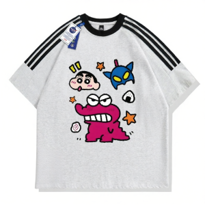 Collaboration Cartoon Printed Short Sleeve T-Shirt Three Stripes Loose Cap Sleeves