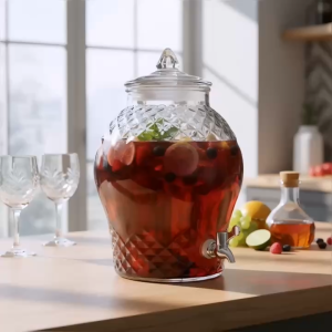 Bình Thủy Tinh Có Vòi 10 Lít Cao Cấp - Bình Ngâm Rượu Đựng Nước Hoa Quả Kim Cương KC10L Sang Trọng