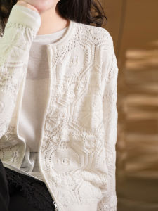 XIAOER | 3D Hollow Lace 100 Cotton Short Casual Jacket