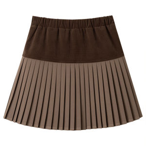 Casual Childrens Half Skirt Girls Pleated Short Skirt Mixed Fabric A-Line Skirt for Ages 3-14 Autumn Winter New Arrival