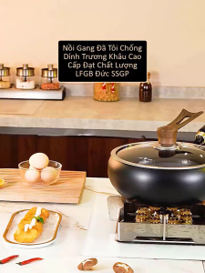 Chảo Sắt Rèn Thủ Công SSGP 28cm Đã Tôi Chảo Gang Sâu Lòng Chống Dính Tự Nhiên Dùng Bếp Từ Kèm Nắp