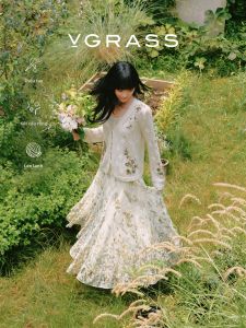 V·grass/V-GRASS | Áo Cardigan Len Thêu 3D Mới Thu