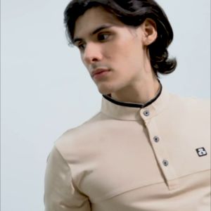 AKMENS T-Shirt Pria Kerah Sanghai 1.0 - Beige, Putih & Hitam