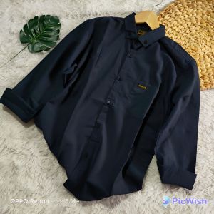 Kemeja Polos Pria Formal Slimfit Lengan Panjang Jumbo Hitam Sage Denim