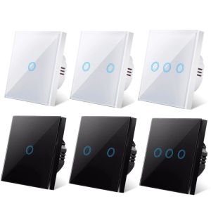 EU Touch Switch LED Crystal Glass Panel Wall Lamp Light Switch 1/2/3 Gang AC100-240V LED Sensor Switches Interruttor