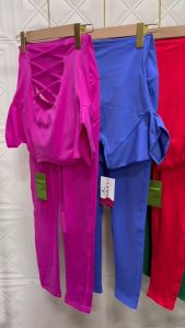 Bộ đồ tập gym yoga aerobic thể thao nữ bao gồm áo crop ngắn tay kèm mút và quần dài chất liệu thun poly BINSPORTS BD257