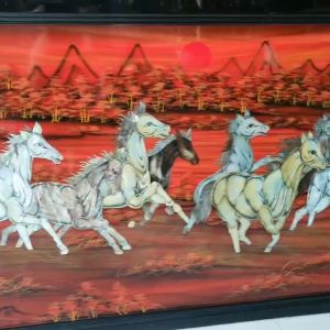 ( Siêu sale) Tranh sơn mài ngựa Mã Đáo Thành Công cẩn ốc xà cừ nền đỏ  hàng xuất khẩu size 90x180 cm quà tặng tân gia
