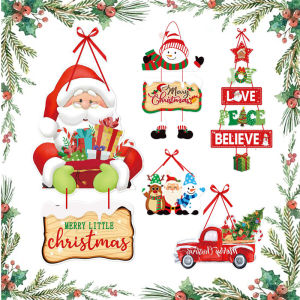 Christmas Hanging Sign Santa Claus Xmas Welcome Door Decor Outdoor Indoor Christmas Decorations Party Holiday Decor