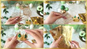 LaVenty Green Balls Cake Toppers Princess Cake Decoration Tiara Crown Birthday Decoration for Birthday Party Supplies