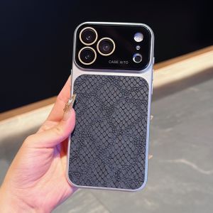 Original Crocodile Leather Texture Phone Case For iPhone 17 Air 16 15 14 13 Pro Max Large Window Lens Protect Shockproof Cover