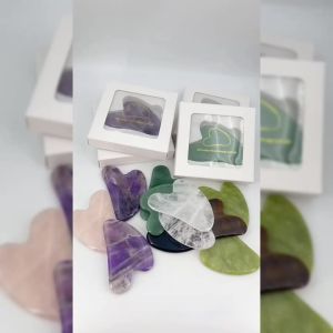 Natural Stone Gua Sha Massage Board Pink Rose Quartz Amethyst Guasha Plate Jade Face Massager Scrapers Tools for Neck Back Body