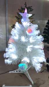 Pohon Natal Mini F Optik Meja Putih Lampu Permanen dan Pujuk 2 Feet/60 Cm Kaki Plastik Kokoh