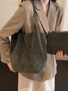 Retro Suede Underarm Tote Bag Large Capacity Casual Maternally Female Single Shoulder Bag Simple American Vintage Style Ka Le Er
