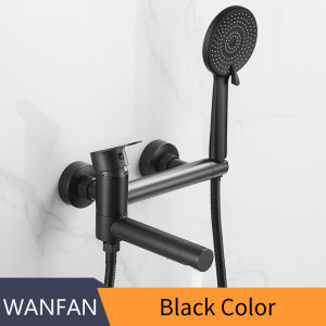 Shower Faucet Black Brass Wall Mount Bathtub Faucet Shower Square Style Handheld Single Handle Luxury Bathroom Mixer Tap 877910