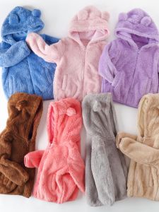 Kids Fleece-lined Hooded Polar Fleece Jacket Mens and Womens Clothing Long Velvet Tops Solid Color Hoodie Autumn and Winter Baby Warm Clothing