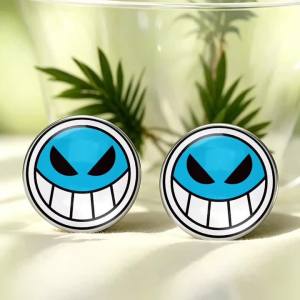 Fashion Blue Devil Smile Pattern Round Stud Earrings Cool Cartoon Glass Jewelry For Woman Trendy Daily Party Accessory