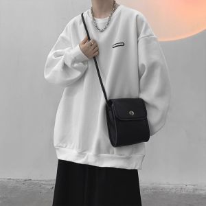 Thickened Fleece Hoodie Sweatshirt Mens Loose Fit Cotton Crew Neck Pullover Heavyweight Retro American Brand Simple Letter Print Casual Wear