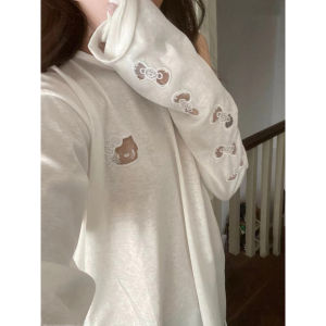 White Loose Long Sleeve Womens T-shirt Breathable Sun Protection Transparent Design Summer New Style Comfortable Lazy Fashion Top