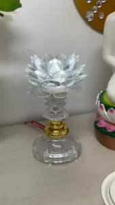 双龙行9号 7号LED水晶莲花灯一对装水晶长明清心莲花灯 粉红 透明 金黄 佛灯 观音灯 LED Lotus Lamp Praying Buddha Lamp Light