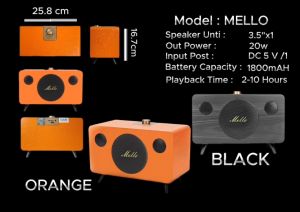 D POWER ลำโพง bluetooth รุ่น Mello ตู้ไม้ คลาสสิค 20 วัตต์ เสียงแน่น เบสดัง แบตเตอรี่ในตัว (ส้ม/ดำ)