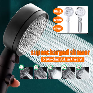 Shower Head Water Saving 5 Modes Adjustable High Pressure Shower Head Bathroom High Pressure Holder Wall Mounted Bracket Removable Handheld One-click Stop Water Free Hose Holder 花洒