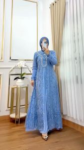 Maudy Maxi Gamis Mewah Brokat Bahan Ceruty Babydoll Full Furing Hiasan Payet Mutiara Swaroski Terbaru 2025 Dress Brukat Wanita Jumbo Gaun Remaja Kekinian Viral