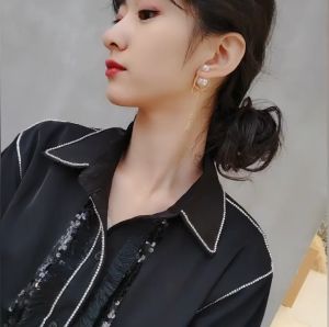 GL 18K gold Korean Fashionable Pearl long tassel personalized simple Earrings ES6295