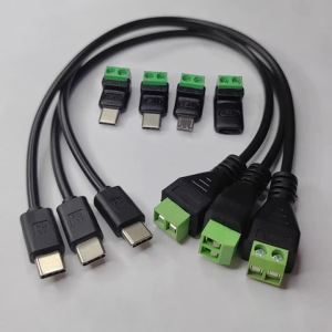 Micro USB Type-C to 2Pin Screw Crimp Terminal Block Terminal Adapter Solderless Plug 5V 9V 12V Charging Connector Extension Cord