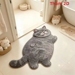 VIKAMA Hình Mèo Dễ Thương Sang Trọng Thảm Chống Trơn Trượt Có Thể Giặt Được Thảm Cho Phòng Ngủ Vịnh Cửa Sổ Bàn Trang Điểm Người Yêu Thú Cưng Trang Trí Nhà