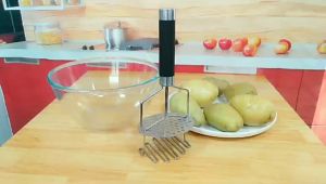 เครื่องมือทำครัวบดมันฝรั่งสองชั้น ทำจากสเตนเลสสตีล ที่บดมันฝรั่งหวาน ผลไม้ แบบแมนนวล