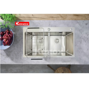 Chậu rửa bát inox Konox KN8248DOB Overmount 2 hố vuông chống ồn thành chậu 1.0 mm hiện đại